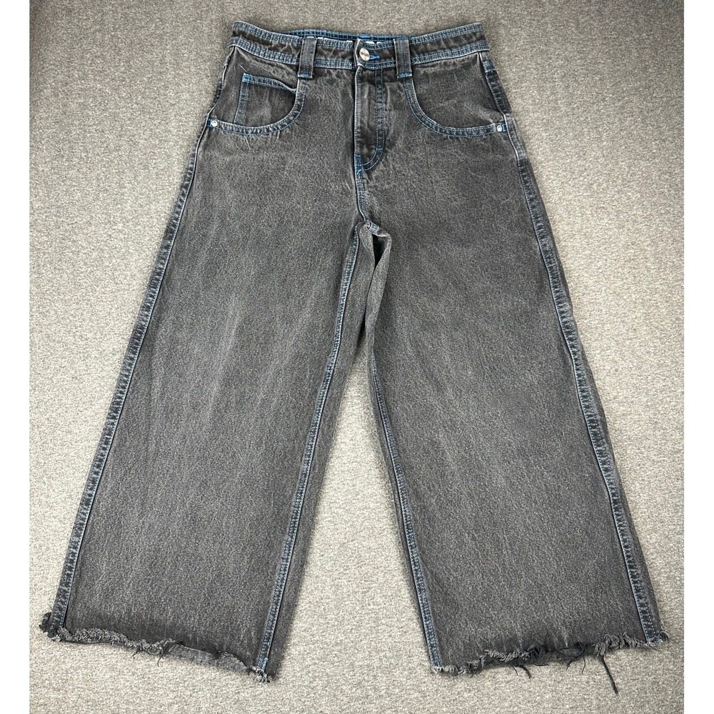 A-Lab 26" Mega Wide Leg Jeans Mens 30 Black Blue Contrast Stitch Baggy Skate